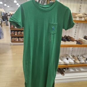NWT Ralph Lauren Green Pocket Crewneck T-Shirt Dress: Size XS